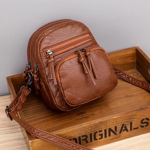 Women Crossbody Bag Multi-Layer Zipper Pockets Soft PU Leather Retro Style Large Capacity Fashion Shoulder Purse