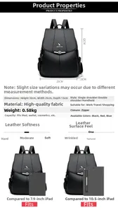 Detail of black faux leather backpack with dimensions 32x25x13cm and 0.58kg weight