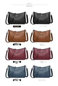 Detailed comparison of leather shoulder bags in various colors with geometric stitching