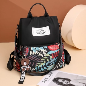 Fashion Women Backpack Waterproof Nylon Floral Print Anti-theft Multi-pocket Travel Rucksack Casual Daypack Lightweight