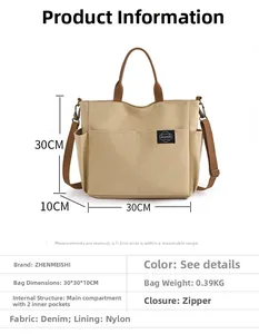 Détails du sac cabas en toile kaki avec dimensions et structure de poche interne