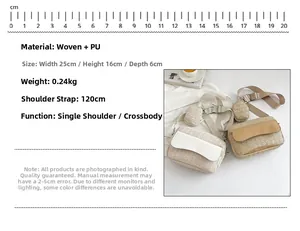 Detailed dimensions of the woven crossbody bag with adjustable strap and small pouch