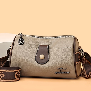 Sac Bandoulière Femme En Cuir Véritable Texture Lychee Avec Large Sangle Jacquard Vintage Décontracté Mode