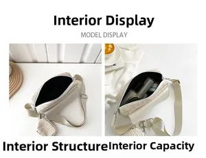 Detail view of woven crossbody bag showing spacious interior compartment and capacity
