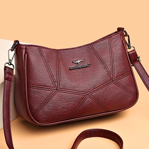 Damen Mode Weich Rindleder Umhängetasche Große Kapazität Crossbody Tasche Geometrische Nähte Elegante Känguru Logo Tasche