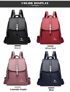 Leather backpacks in black, red, purple and blue with anti-theft lock and kangaroo logo