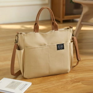 Sac Fourre-tout En Toile Mode Grande Capacité Sac Bandoulière Multi-poches Voyage Décontracté Sac À Main Imperméable Femme