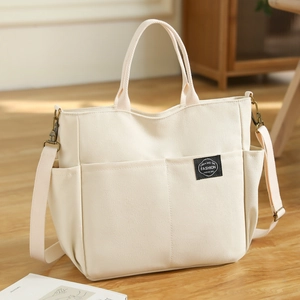 Sac à main en toile blanc crème de grande capacité avec bandoulière réglable pour voyage