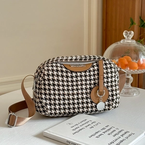 Houndstooth Crossbody Bag For Women Large Capacity Multi Layer Canvas And PU Leather Shoulder Bag Retro Casual Style