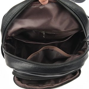 Black PU leather backpack with multiple inner compartments and lychee texture