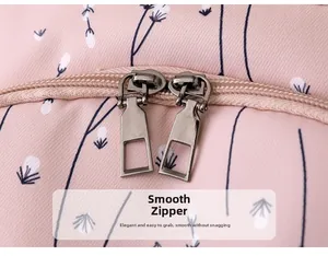 Detailansicht der glatten silbernen Doppelreißverschlüsse am rosa Oxford-Rucksack