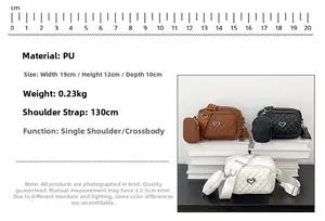 Size chart for cross-body bag showing PU leather material details and dimension specs