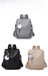 Detailed comparison of quilted PU leather backpacks in grey, black, and beige colors