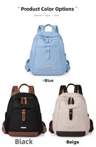Détails des sacs à dos en tissu Oxford en bleu clair, noir et beige avec zips dorés