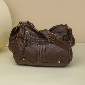 Borsa a tracolla vintage marrone scuro con tasche multiple e tracolla regolabile