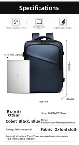 Sac à dos d'affaires imperméable bleu foncé avec compartiment pour ordinateur 15,6 pouces