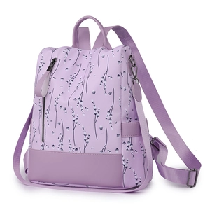 Hellvioletter Oxford-Rucksack mit Blumenmuster und abnehmbarem Schultergurt für Damen