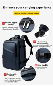 Vue détaillée du sac à dos de voyage imperméable montrant les sangles et fermetures