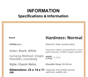 Detailed size specifications and internal structure of the quilted crossbody pillow bag