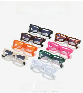 Multiple stylish square thick frames in various colors showing anti-blue light glasses