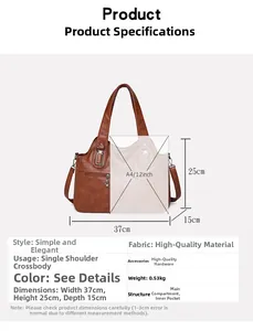 Detailed size specifications for large vintage brown soft leather tote bag with dimensions