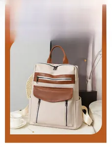 Detail view of stylish women backpack with multi-layer zippers and four color options