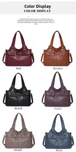 Litchi texture PU leather tote bags in six colors with decorative front metal zippers
