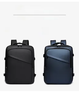 Sacs à dos de voyage en cuir PU imperméable en noir et bleu avec poches avant zippées