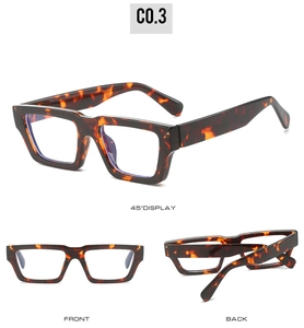 Three-way view of square tortoiseshell blue light blocking glasses with thick temples