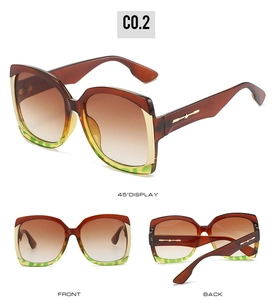 Detailed views of women's square sunglasses with gradient lenses and tortoiseshell frame