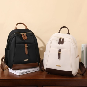 Sac À Dos En Tissu Oxford Pour Femmes Léger Déperlant Sac D'ordinateur Minimaliste Urbain Sac De Voyage Avec Garniture En Cuir