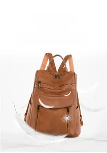 Lightweight brown vintage backpack with textured PU leather weighing 0.68kg