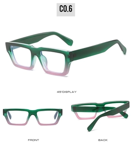 Three-way view of thick gradient square frames with blue light blocking lenses
