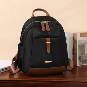 Sac à dos minimaliste en nylon noir et cuir marron pour ordinateur 14 pouces de voyage