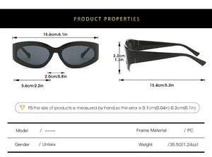 Size chart for cat eye sunglasses showing PC frame dimensions and weight details
