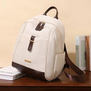 Sac à dos minimaliste pour ordinateur 14 pouces en nylon beige et marron pour voyage