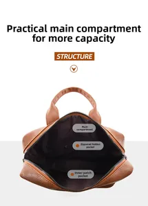 Internal layout of brown PU leather backpack with main pocket and hidden zipper pocket