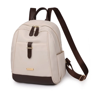 Sac à dos d'ordinateur crème minimaliste avec sangles marron et boucles dorées