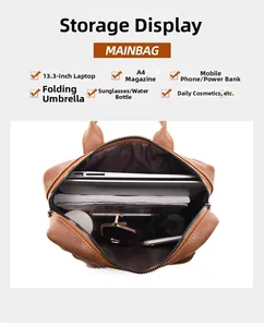 Top view of brown leather backpack interior showing large capacity for 13-inch laptops