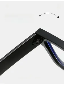 Detail of durable texture hinge on thick square blue light blocking glasses frame