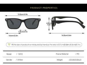 Detailed size chart for square polarized sunglasses with precise frame and lens dimensions