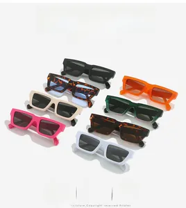 Eight trendy small frame rectangular sunglasses in various colors like black and tortoiseshell