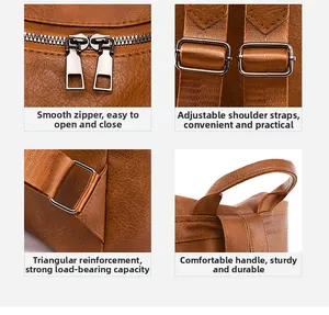 Macro view of leather backpack details with dual zippers and reinforced stitching
