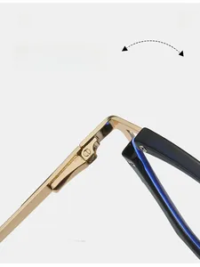 Detailed view of durable metal hinge on blue TR90 cat eye anti-blue light glasses