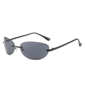 Rimless Oval Sunglasses UV400 Protection Metal Frame Gradient Lens Vintage Trendy Street Fashion Eyewear For Women Men
