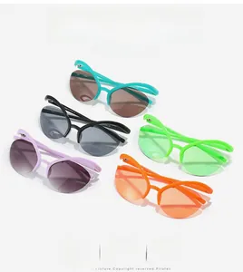 Multi-colored Y2K cat-eye sunglasses with colorful lenses and semi-rimless frames