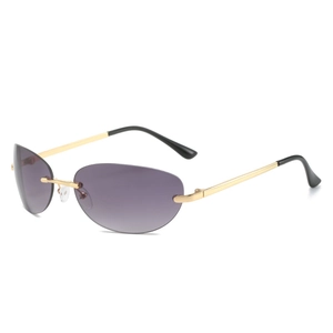 Chic rimless cat-eye sunglasses with purple gradient lenses and gold metal temples