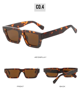 Detailed views of vintage tortoiseshell rectangle sunglasses with dark brown lenses