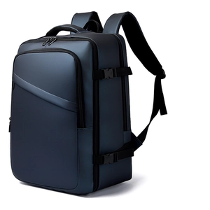 Sac à dos de voyage bleu marine imperméable avec structure carrée et boucles latérales
