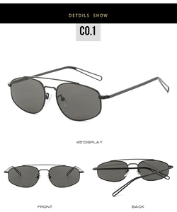 Three-angle views showing front, 45-degree, and back details of metal aviator sunglasses